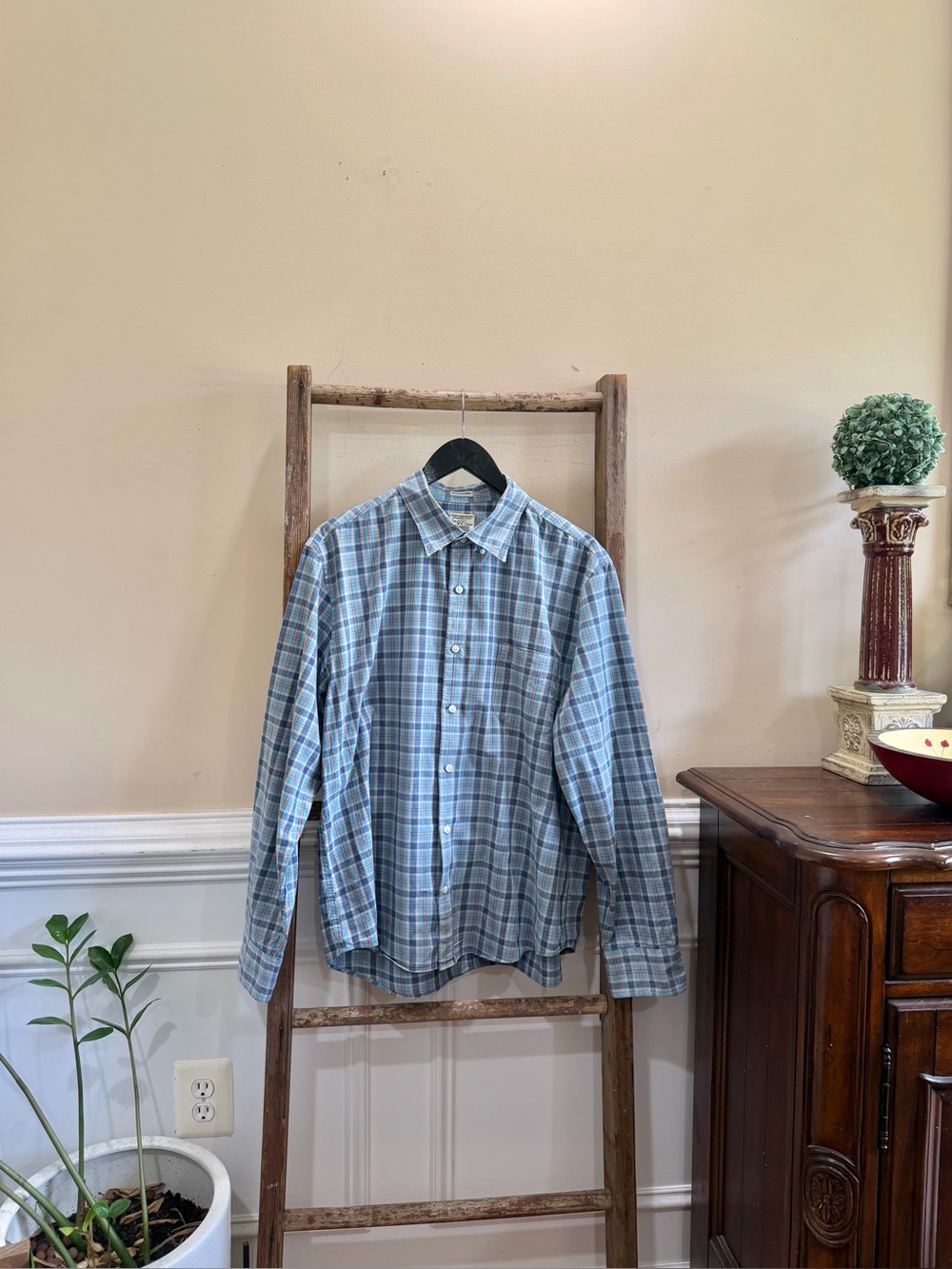 J. Crew Organic Cotton Classic Blue Plaid Button-Down Shirt - Men's